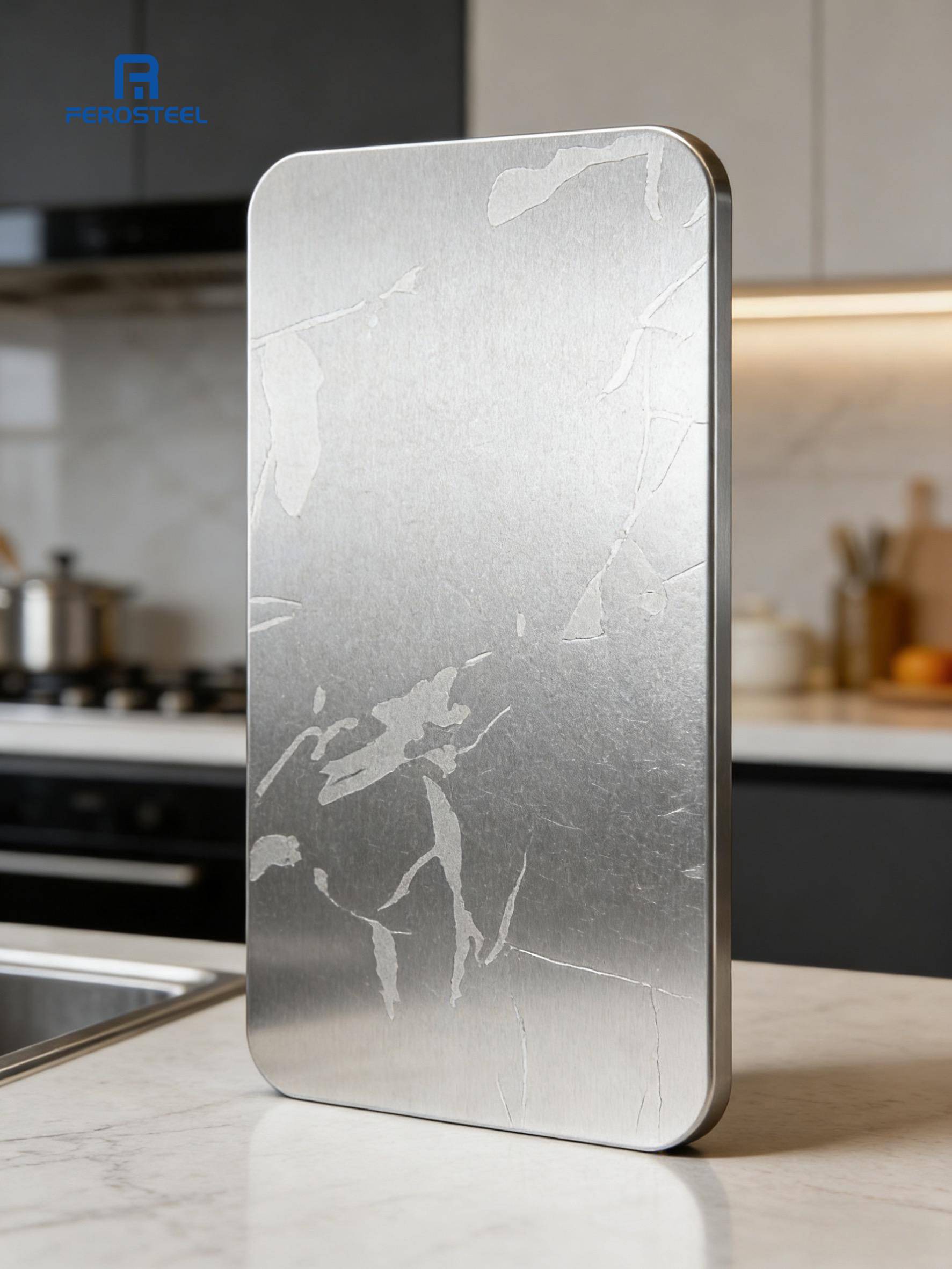 etched stainless steel countertop